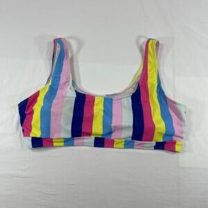 Striped Multicolor Scoop Neck Bikini Swim Top Women's Size 3XL Pink Blue Yellow